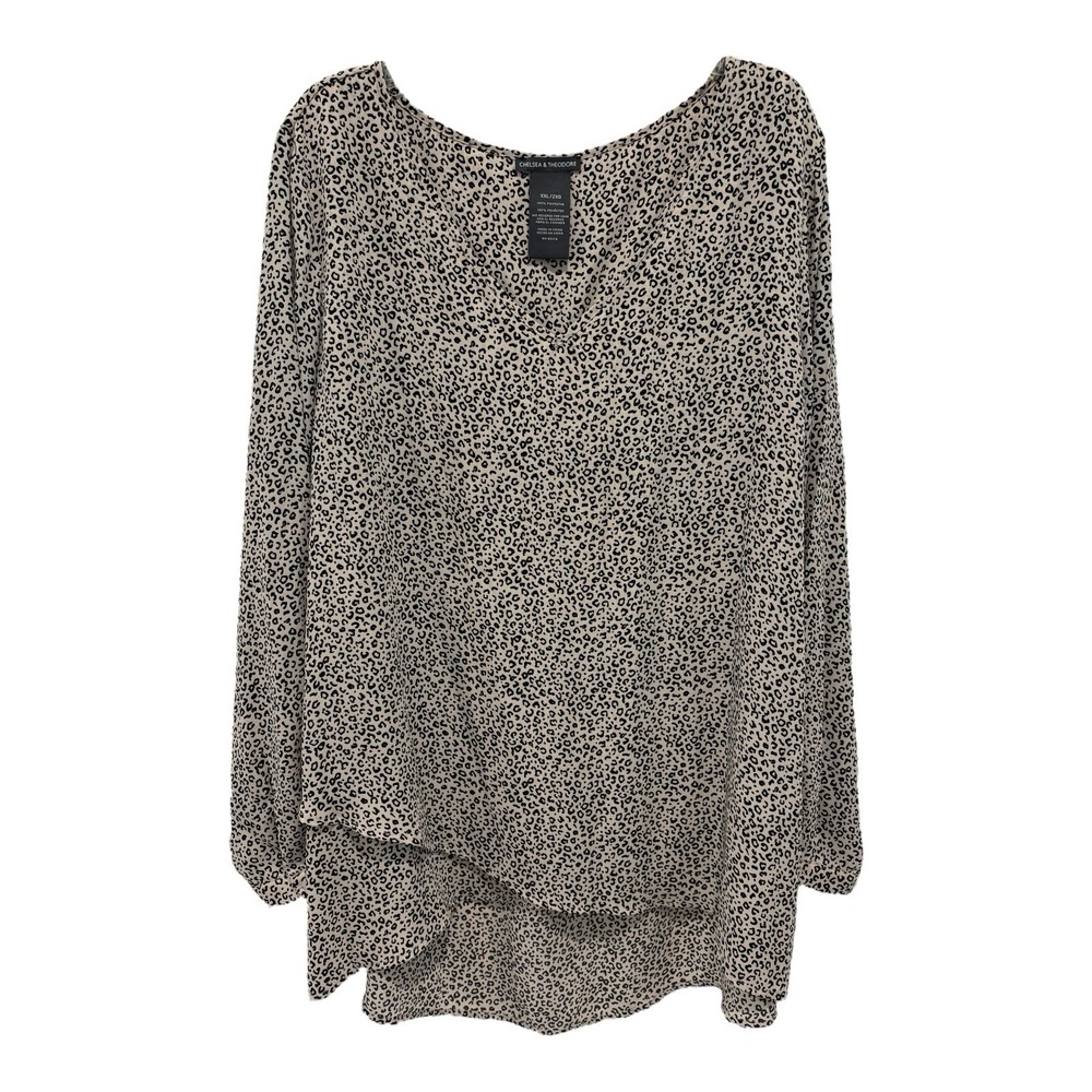 Chelsea‎ & Theodore Top Womens 2X Beige Animal Print Layered Tunic Long Sleeves